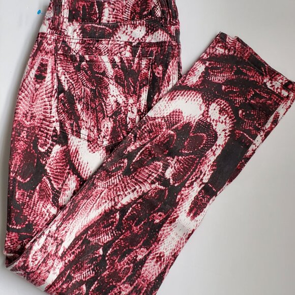 Women's Snakeskin Print Skinny Jeans Reptile Print Burgundy Merlot Pockets sz 30 - Picture 5 of 13